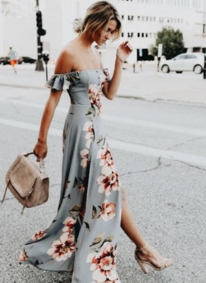 SHARLENE off shoulder flower satin dress