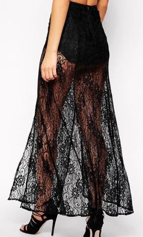 black mesh long sexy skirt