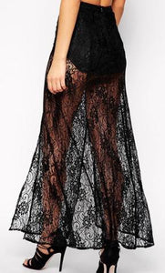 black mesh long sexy skirt