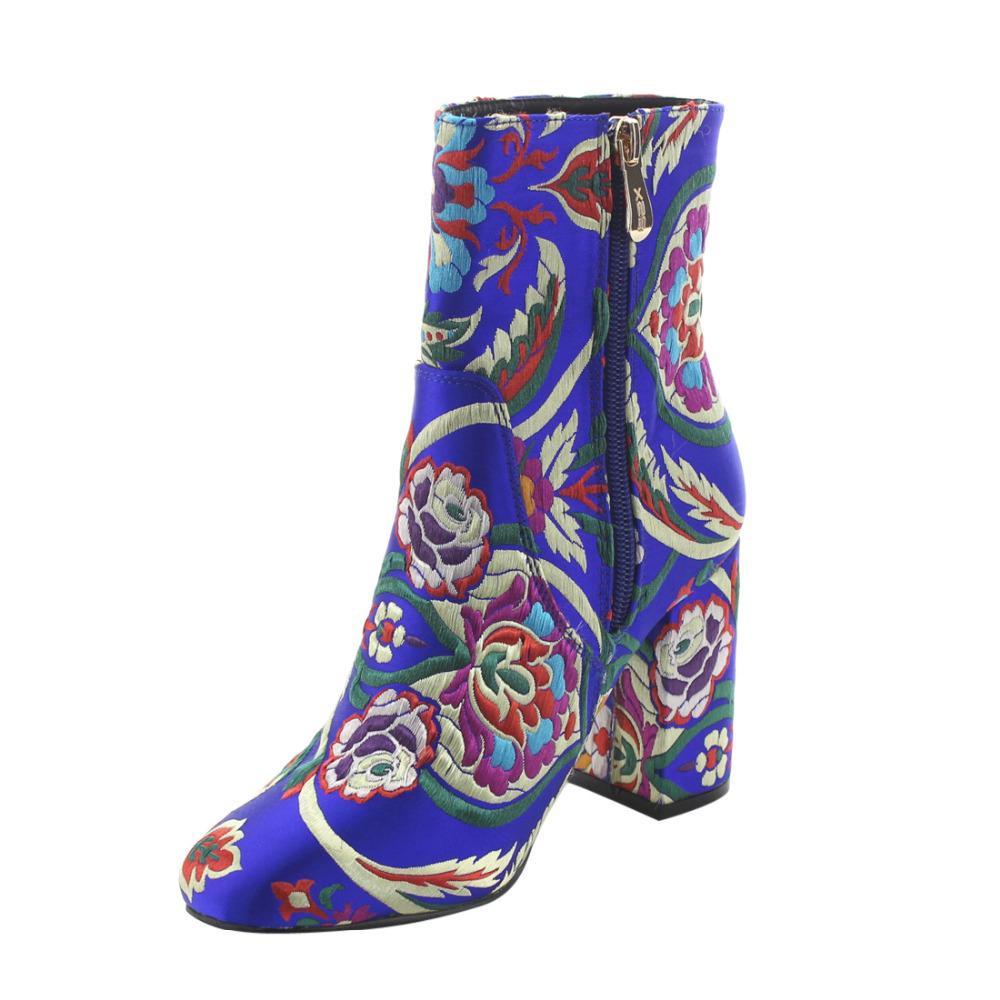 The colorful Floral Embroidery Ankle Booties.