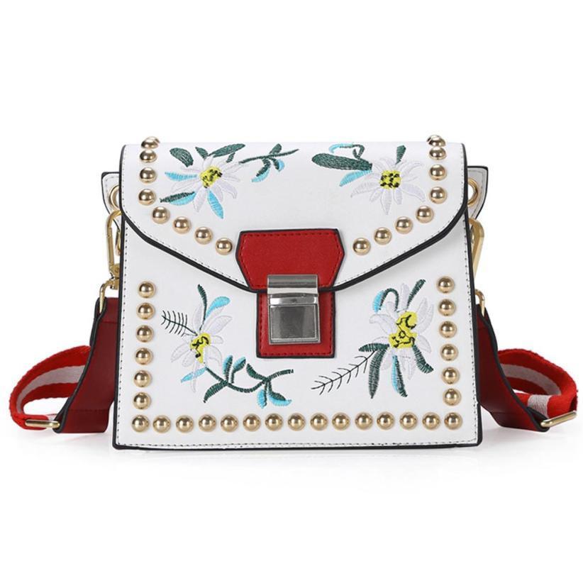 The Embroidery Flower Leather Handbag